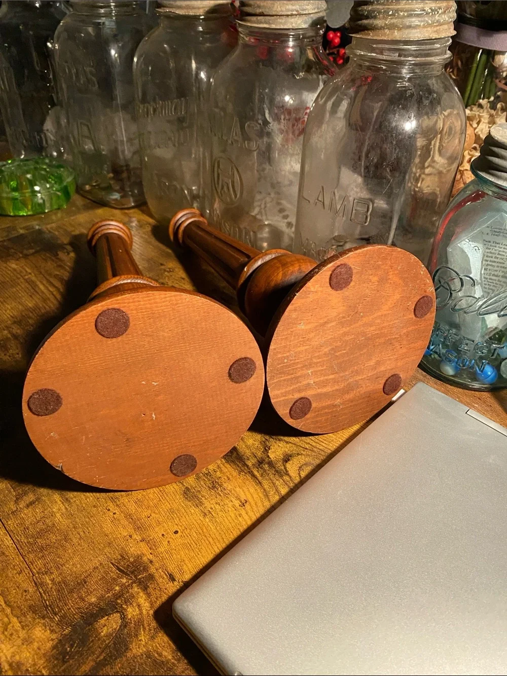 Wooden Taper Candle Holders in Warm Brown - Set of 2